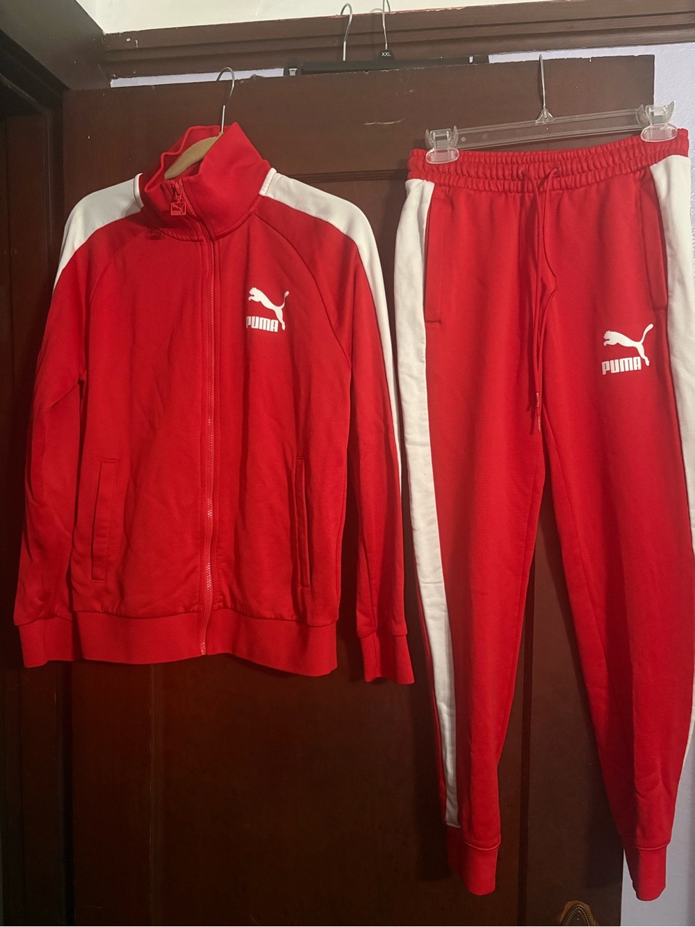 Puma Red Tracksuit with White Stripes